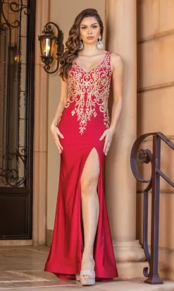 Long Prom Dress with Contrasting Embroidery