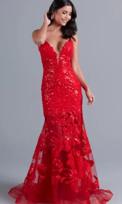 Long Red Lace Mermaid Prom Dress with Open Back