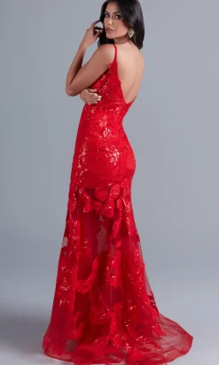 Long Red Lace Mermaid Prom Dress with Open Back