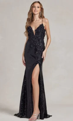Long Sequin Prom Dress with 3D Floral Embroidery