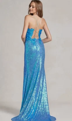 Long Sequin Prom Dress with 3D Floral Embroidery