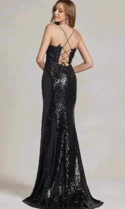 Long Sequin Prom Dress with 3D Floral Embroidery