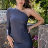 Long Sleeve One-Shoulder Cocktail Dress 6529S