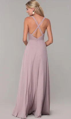 Long Sleeveless Pleated-Bodice Chiffon Prom Dress