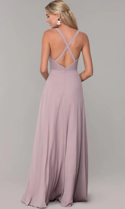 Long Sleeveless Pleated-Bodice Chiffon Prom Dress