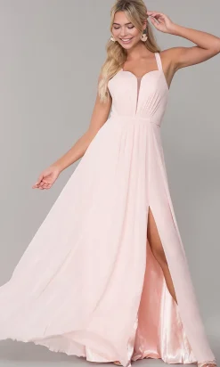 Long Sleeveless Pleated-Bodice Chiffon Prom Dress