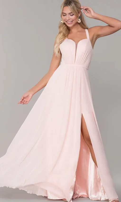 Long Sleeveless Pleated-Bodice Chiffon Prom Dress