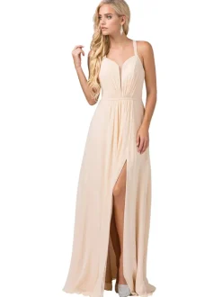 Long Sleeveless Pleated-Bodice Chiffon Prom Dress