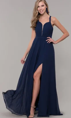 Long Sleeveless Pleated-Bodice Chiffon Prom Dress