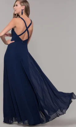 Long Sleeveless Pleated-Bodice Chiffon Prom Dress