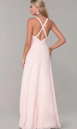 Long Sleeveless Pleated-Bodice Chiffon Prom Dress