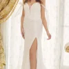 Long White Sequin Formal Dress with Bows