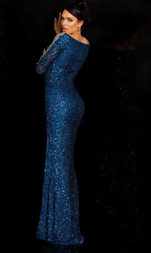 Long-Sleeve Aleta Sequin Formal Gown 365