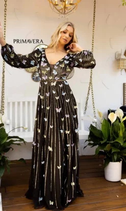 Long-Sleeve Long Sequin Butterfly Prom Dress 12024