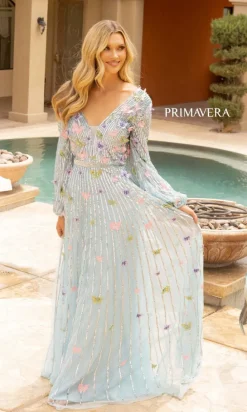 Long-Sleeve Long Sequin Butterfly Prom Dress 12024