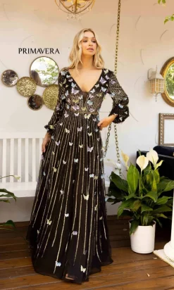 Long-Sleeve Long Sequin Butterfly Prom Dress 12024
