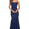 Low V-Back La Femme Long Prom Dress with Train