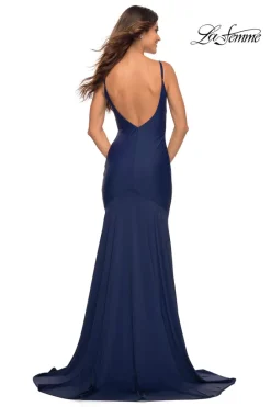 Low V-Back La Femme Long Prom Dress with Train