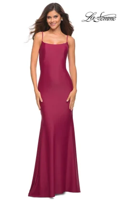 Low V-Back La Femme Long Prom Dress with Train