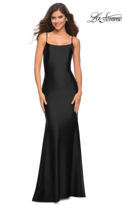 Low V-Back La Femme Long Prom Dress with Train