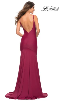Low V-Back La Femme Long Prom Dress with Train
