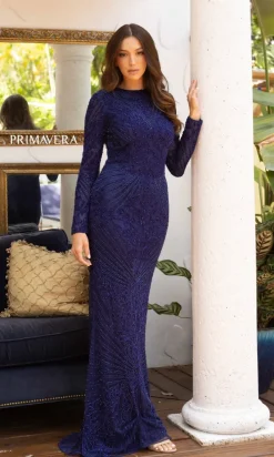 Modest Long Sleeve Beaded Long Formal Dress 12001