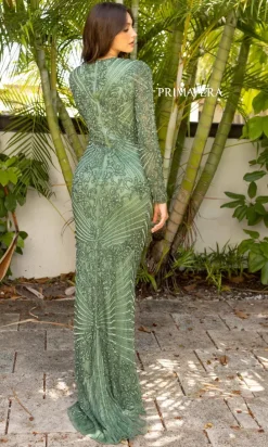 Modest Long Sleeve Beaded Long Formal Dress 12001