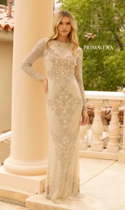 Modest Long Sleeve Beaded Long Formal Dress 12001