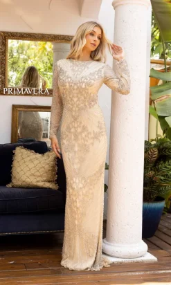Modest Long Sleeve Beaded Long Formal Dress 12001