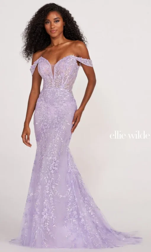 Off The Shoulder Lace Embroidered Prom Dress EW34007