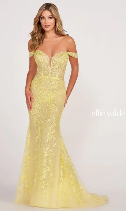 Off The Shoulder Lace Embroidered Prom Dress EW34007