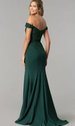 Off-Shoulder Beaded Lace-Bodice Long Formal Dress