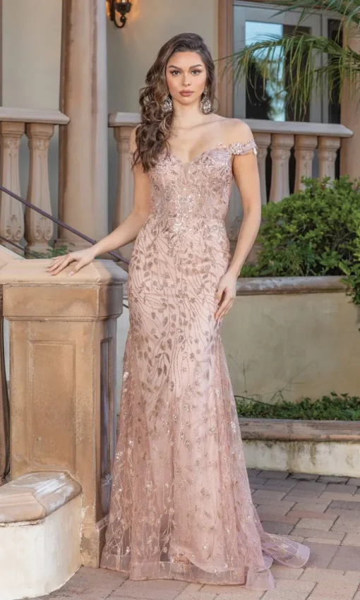 Off-the-Shoulder Embellished Long Prom Dress 4343