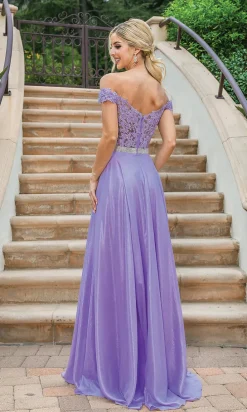 Off-the-Shoulder Long Metallic A-Line Prom Dress