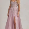 Off-the-Shoulder Rose Pink Sheer-Corset Ball Gown