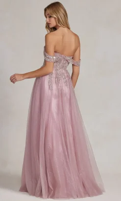 Off-the-Shoulder Rose Pink Sheer-Corset Ball Gown