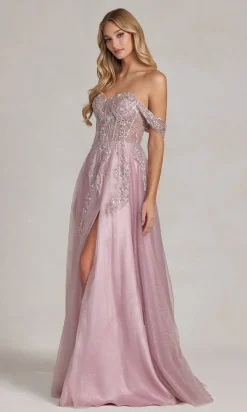 Off-the-Shoulder Rose Pink Sheer-Corset Ball Gown