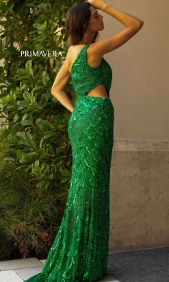 One-Shoulder Cut-Out Long Sequin Dress 3729