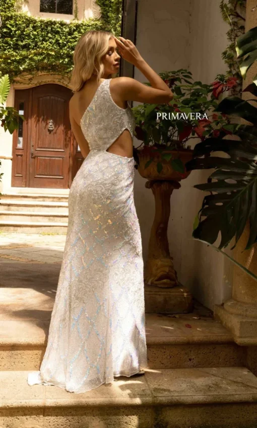 One-Shoulder Cut-Out Long Sequin Dress 3729