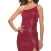 One-Shoulder La Femme Short Sequin Cocktail Dress