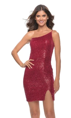 One-Shoulder La Femme Short Sequin Cocktail Dress
