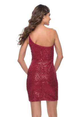 One-Shoulder La Femme Short Sequin Cocktail Dress