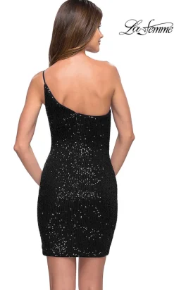 One-Shoulder La Femme Short Sequin Cocktail Dress