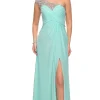 One-Shoulder Long La Femme Lace-Back Prom Dress