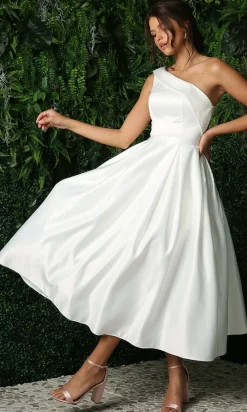 One-Shoulder Midi Semi-Formal Dress