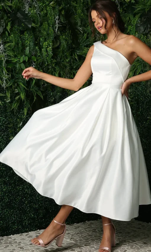 One-Shoulder Midi Semi-Formal Dress