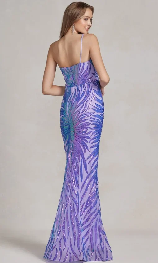 One-Shoulder Sequin-Pattern Long Prom Dress