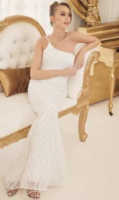 One-Shoulder Sequin-Pattern Long Prom Dress