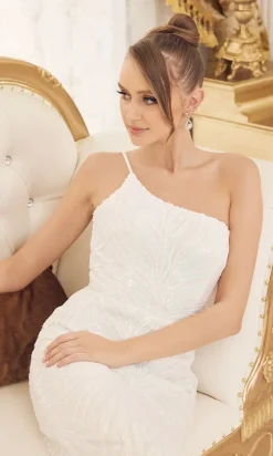 One-Shoulder Sequin-Pattern Long Prom Dress