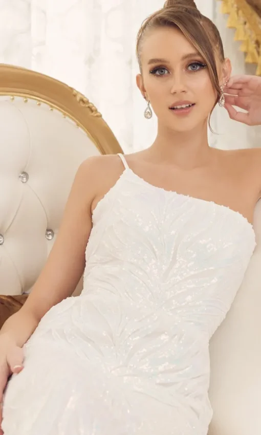 One-Shoulder Sequin-Pattern Long Prom Dress